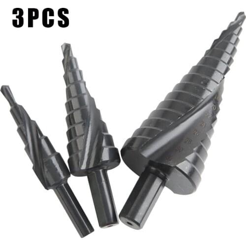 3Pcs Set4-32MM HSS Cobalt Step Drill Bit Set Nitrogen High Speed Steel Spiral For Metal Cone Triangle Shank Hole Bit Hole opener