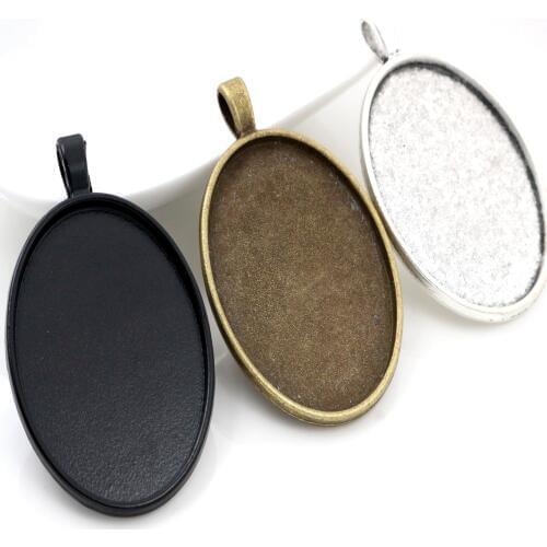 New Fashion 5pcs Fit 30x40mm Inner Size Antique Bronze Silver Plated Black Color Classic Style Cabochon Base Setting Pendant