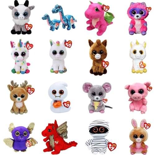 New 6" 15cm Ty Big Glitter Eyes Pink Elephant Tortoise Unicorn Owl Fox Plush Stuffed Animal Collectible Doll Toy Christmas Gift