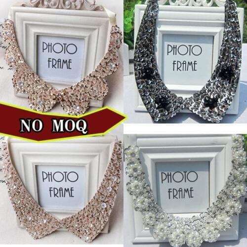 2015 summer new Korean Women round neck fake collar sequined equined collar handmade bead pendent necklace min order 10usd