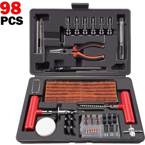 New Hot 98 Pcs/Sets Tire Repair Plug Kit Universal Heavy Duty Tire Repair Kit Puncture Repair Tool Flat Tire Patch Kit