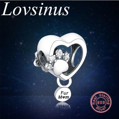 Fit Original European Charm Bracelet Real 925 Sterling Silver Sparkling Paw Print & Heart Charm Jewelry Making Necklace Berloque