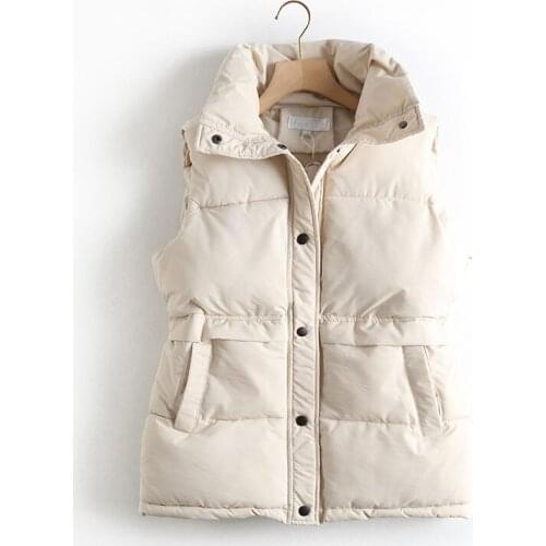 Autumn Winter Womens Solid Loose Vest Drawstring Stand Collar Vest Jacket Cotton Padded Womens Windproof Warm Waistcoat