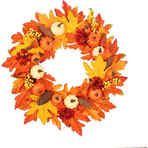 Autumn Rattan Weave Berry Maple Leaf Wreath,Door Hanging Hotel Window Shop Mall Wall Decor For Halloween Christmas Wreath Decor