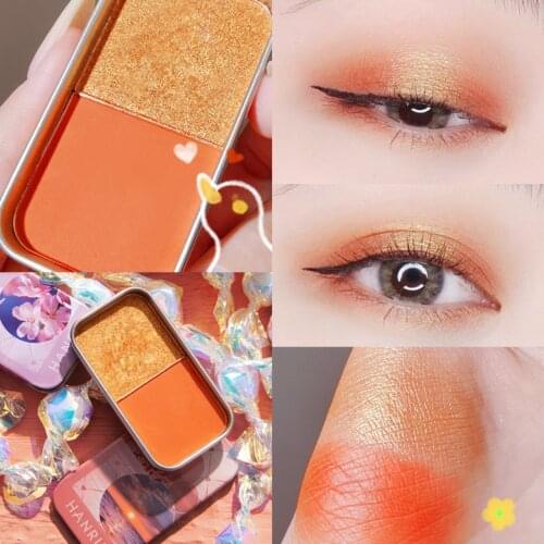 Portable Tin Box Hard Candy Two-Color Eyeshadow Disc Sequins Matte Pearlescent High-Gloss Powder Girl Makeup