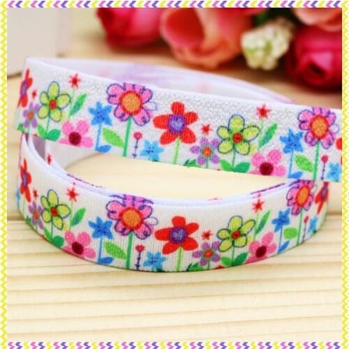 5/8'' Free shipping Fold Elastic FOE flowers printed headband headwear hair band diy decoration wholesale OEM B976