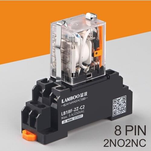 LANBOO HH52P MY2NJ Intermediate relay small electromagnetic relay DC12V DC24V AC110V AC220V with base 8PIN