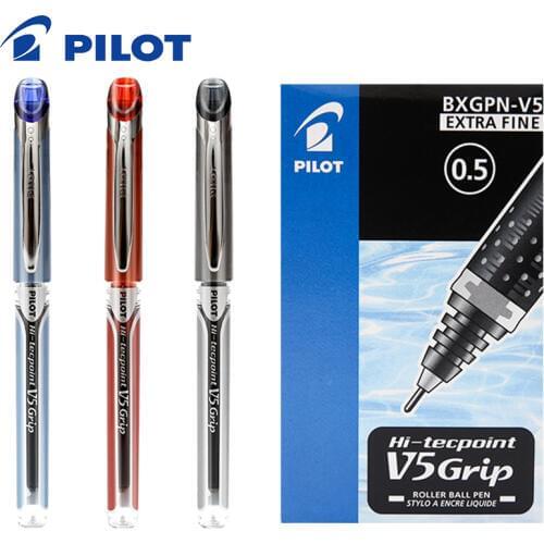 12 Pieces Pilot Hi-Tecpoint Grip BXGPN-V5 0.5mm Extra Fine Rollerball Pen Gel Pen test special pen Japan Black/Blue/Red Color