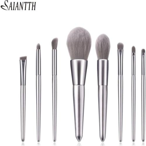 Saiantth 8pcs Elegant silver makeup brushes set good touch wood concealer eyebrow Nose shadow highlight brush cosmetic kit
