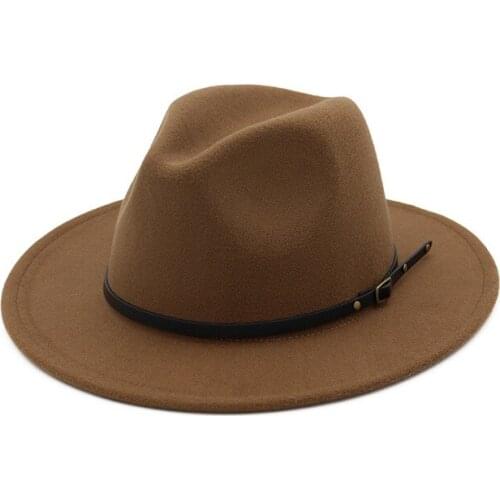 20201 Women Men Wool White Black Fedora Hat Wide Brim Jazz Hat With Punk Ribbon Gentleman Elegant Lady Church Fascinator Hat