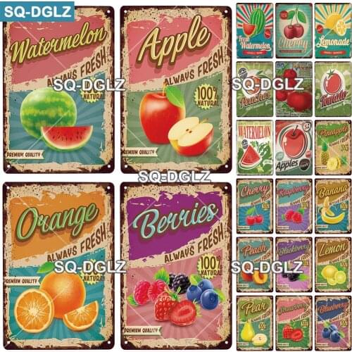 [SQ-DGLZ] Fruits Metal Sign Bar Wall Decoration Tin Sign Vintage Metal Sign Vegetables Painting Plaques Art Fruit Poster