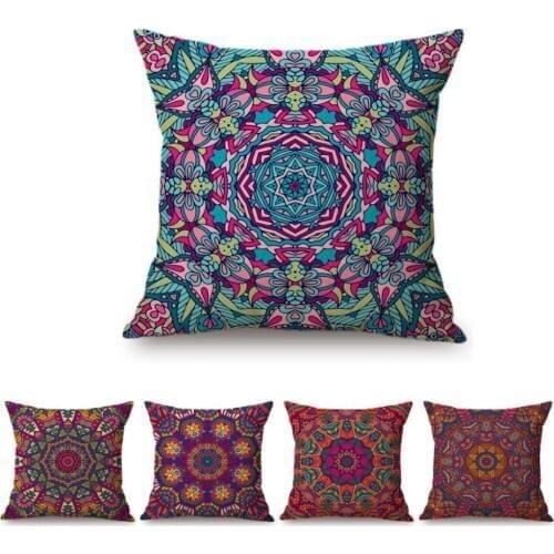 Mediterranean Purple Ethnic Morroran Pattern Mandala Floral Home Decorative Sofa Throw Pillow Case Cotton Linen Car Cushion Case
