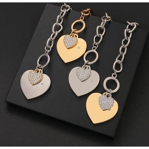 ALLYES Trend Rhinestone Love Heart Charm Bracelets for Women Link Chain Bracelet Party Couple Jewelry Lover Gifts