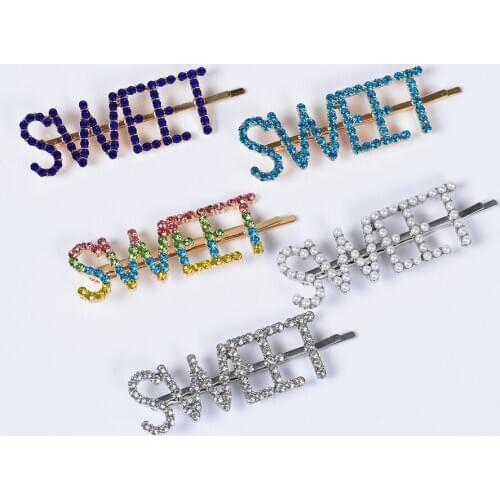 Rhinestones Letter Bobby Pins Letter SWEET Crystal Hair Pins Metal Hair Clips Hair Barrettes Sparkly Hair Accessories for Women