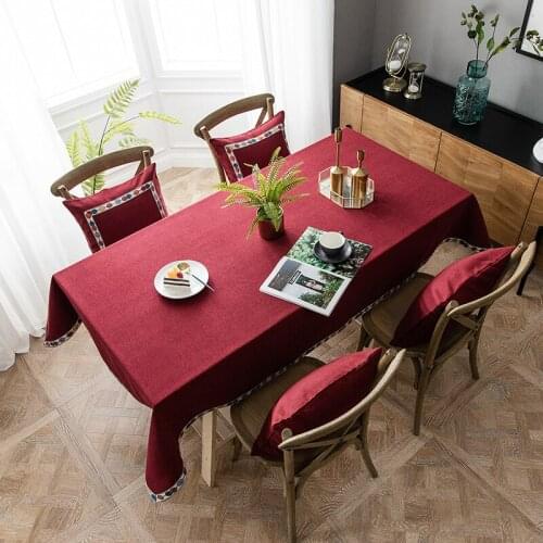 Waterproof Linen Lace Tablecloth Cotton Solid Color Hotel Picnic Table Rectangular Table Covers Home Dining Tea Table Decor