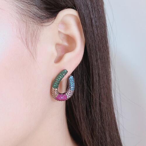 2019 New Trendy Copper Colorful AAA Cubic Zirconia Fashion Simple Personality Dangle Earrings Women Earrings Free Drop Shipping