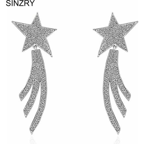 SINZRY Brand new hotsale cubic zircon shooting star design women brilliant dangle earrings Korean jewelry