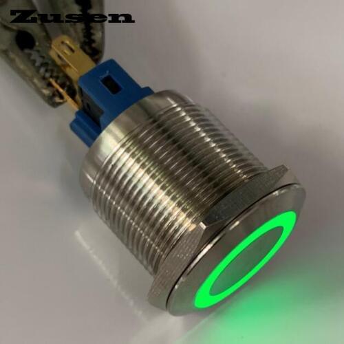 Zusen 22mm Ring illuminated latching on-off push button switch(ZS22F-11ZE/G/12V/S)
