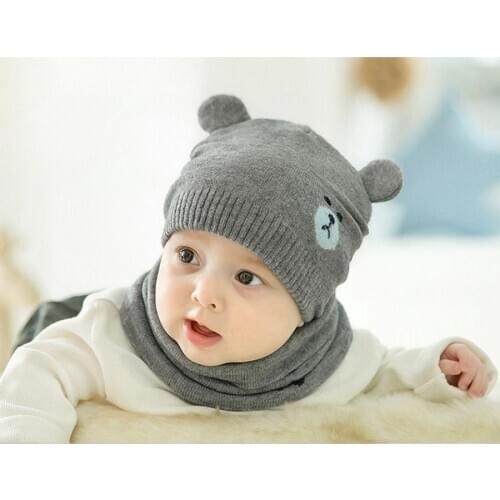 100pcs Hooded Scarf Ear flap Knitted Cap Warm Bear Round Machine Cap Protects Ear Bonnet Baby Cute Winter Caps Scarf Suits