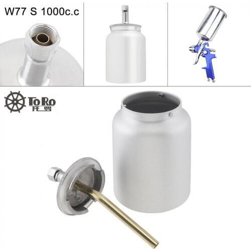 1000ml Silvery Stainless Steel Paint Spray Gun Pot with Air Inlet and Screw Thread Connector for Automotive Paint/Car Wash