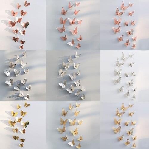12Pcs 3D Hollow Wall Stickers Butterfly Fridge for Home Decoration Mariposas Decorativas Wall Decor декор для дома для дома