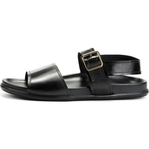 2020 Summer Casual Men Flat Sandals Open Toe Breathable Street Fashion Cow Leather Sandals Buckle Strap Outdoor Beach Shoes