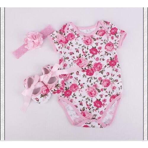 Newborn Infant Baby Rompers sleeveless pink flowes Jumpsuit headband shoes 3pcs Clothing sets Baby clothes 0-12 months Outfits