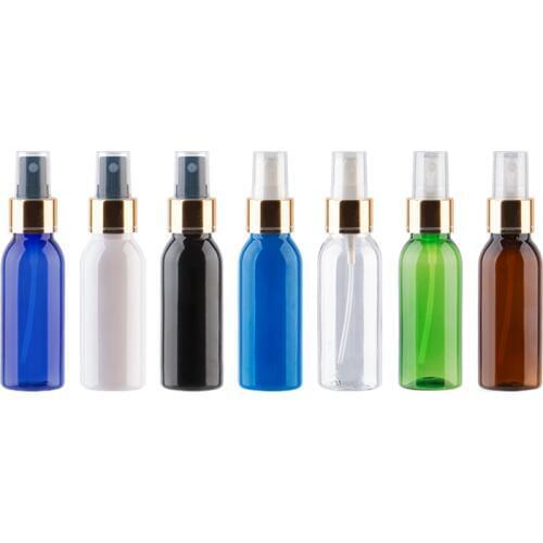 30ml Small Size Plastic Refillable Bottles With Gold Aluminum Sprayer Pump 30cc X 50 Mist Spray Container Mini Perfume Bottle