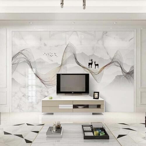 3D Abstract Stripe Line Geometry Gold ELK Animal Photo Wallpaper Mural for Living Room Marble Wall Paper Murals Custom Size