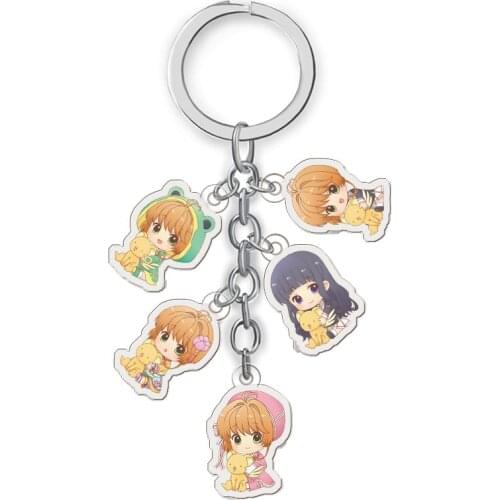 5PCS/Set Anime Collection Key Buckle Card Captor Sakura Acrylic Keychain Comic Figure Transparent Pendants Key Ring