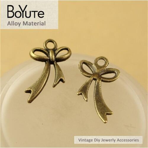 BoYuTe (50 Pieces /lot) 11*20MM Antique Bronze Plated Metal Alloy Bowknot Charms Pendants for Jewelry Accessories Diy Handmade