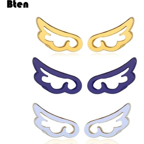 Bten 2021 New Silver Plated Angel Wing Stylist Earrings Ear Stud For Women Stainless Earring Bohemia Jewelrys