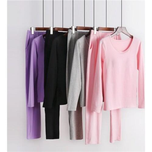 Pure cotton long-sleeved trousers with chest pad Qiuyi Qiuku Autumn and winter home service womens cup all-in-one pajamas