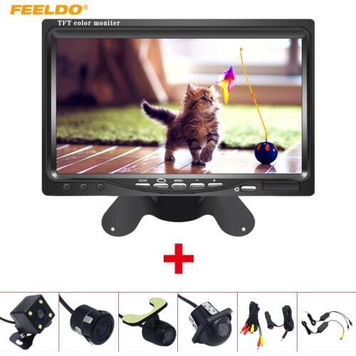 FEELDO DC12V 7" LCD Monitor Display With Rear View Parking Camera Video System with 2.4G Wireless & Cigarette Lighter Optional