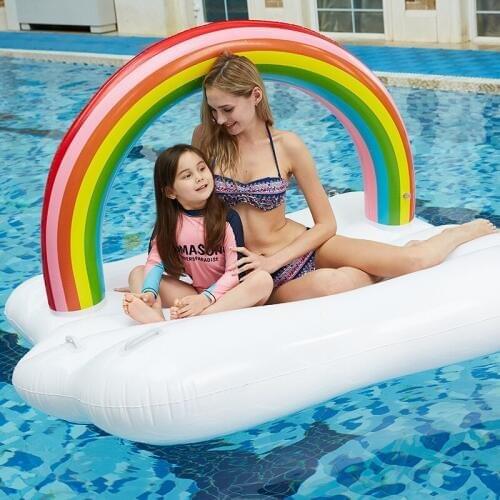 Giant Rainbow Pool Float Inflatable Mattress Swimming Ring for Adult Women Swimming Circle Floating Bed Raft Pool Party