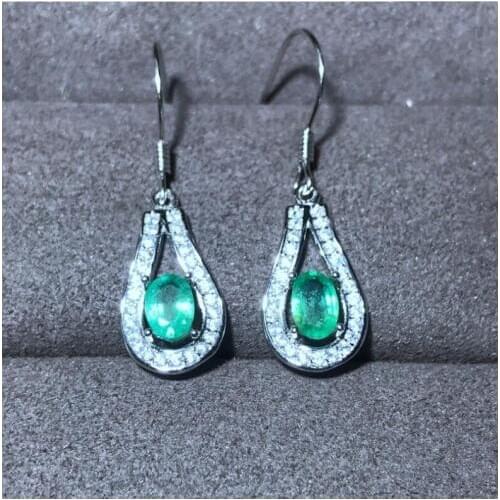 Emerald earring Free shipping Natural real emerald 925 sterling silver