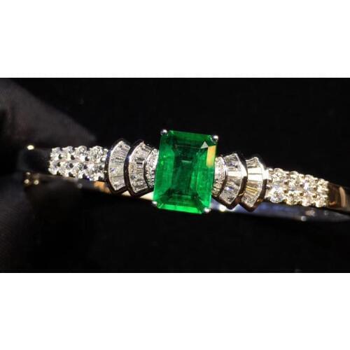Fine Jewelry Pure 18 K White Gold 2.12ct Vivid Green Emerald Female Diamonds Bangles for Women Fine Bangles Jewelries