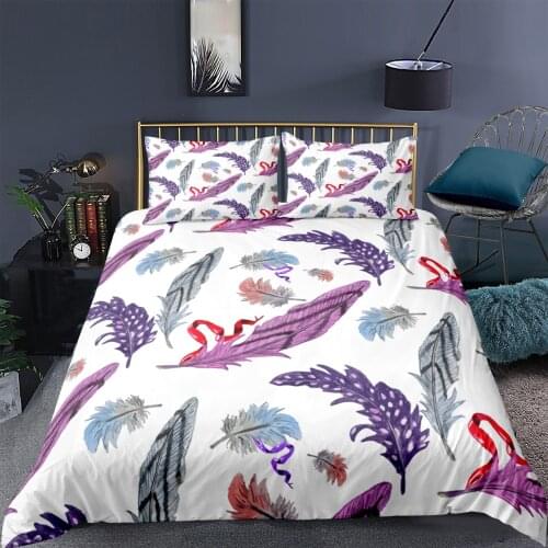 Fashion Colorful Feather Duvet Cover Set 2/3 Pcs Bohemian Bedding Luxury Bed Set Quilt Cover With Pillowcase