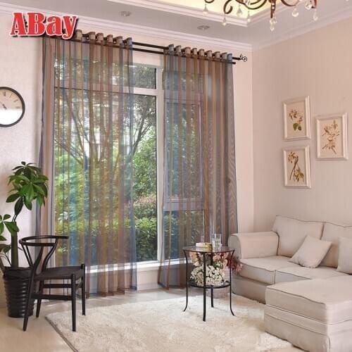 Brown Sheer Curtains for Living Room Gradient Tulle On Window Curtains for Bedroom Home Decoration Modern Style Voile Drapes