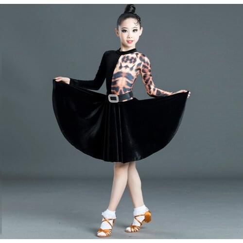 Girls Latin Dance Costumes Children Latin Dance Competition Dresses Performance Clothing Leopard Split Practice Clothes SL2272