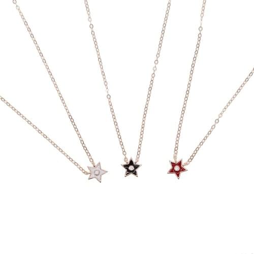 Red white black enamel heart moon star charm simple delicate necklace rose gold high quality girlfriend lover women jewelry