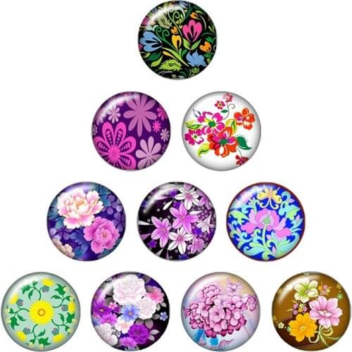 Beauty Colorful Flowers Rose pattern 10pcs mixed 12mm/16mm/18mm/25mm Round photo glass cabochon demo flat back Making findings
