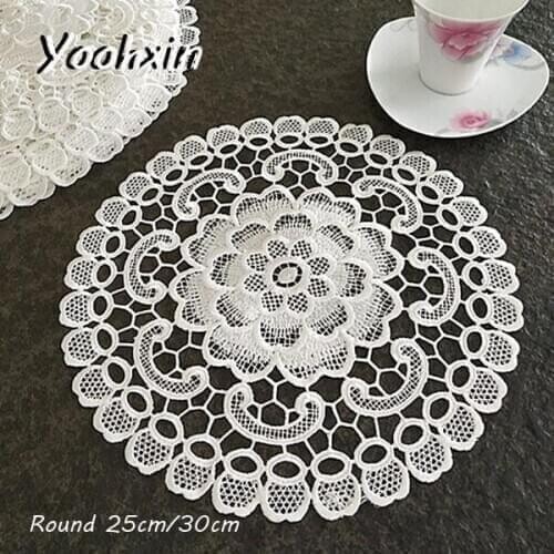 HOT round Lace Embroidery drink table place mat Christmas pad Cloth placemat cup mug tea dining coaster coffee doily kitchen