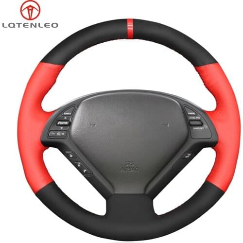 LQTENLEO Black Suede Red Leather Car Steering Wheel Cover For Infiniti G G25 G35 G37 EX EX35 EX30 EX37 Q Q40 Q60 QX50 2014-2018