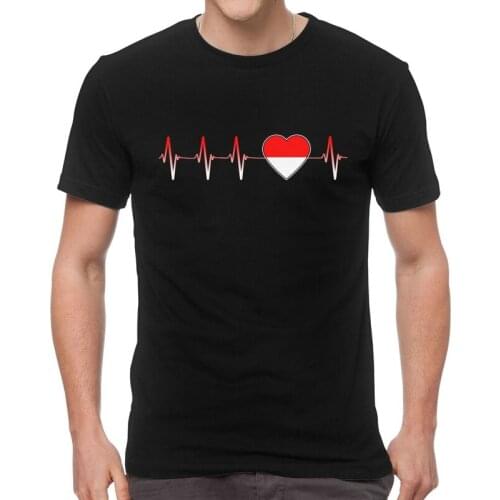 Indonesian Heartbeat Tshirts Men Fashion Tees Top 100% Cotton T Shirt Short Sleeve Flag Of Indonesia T-shirts Gift Idea Clothing
