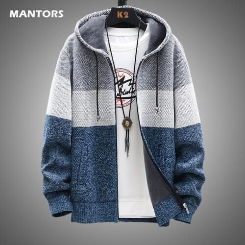 Mens Cardigan Jacket Autumn Winter Fleece Sweater Coat Men Casual Hooded Jacket 2020 Warm Patchwork Jackets Mens Outerwear