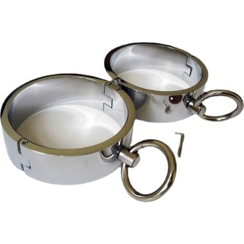 3 Pcs Sets Metal Collar Handcuffs Wrist Cuffs Fetters Anklet Shackles Bondage Adult BDSM Sex Toy for Male Role Play Lock Slave