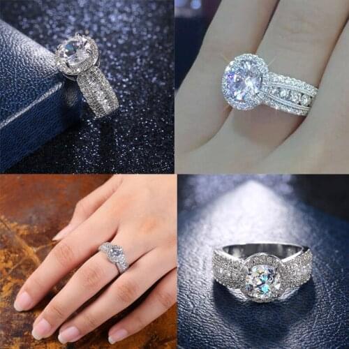 Charm Women Shiny Cubic Zircon AAA Crystal Rhinestone Inlay Engagement Wedding Ring Luxury Bridal Jewelry Accessories Gifts