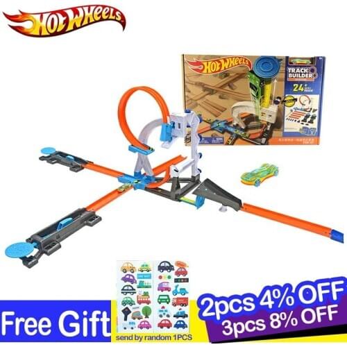 Original Hot Wheels 4 In 1 Super Track Builder Pack Model Car Kids Car Toys Hot Wheels Car Models Gift Kids DIY Boys Toys DLF28
