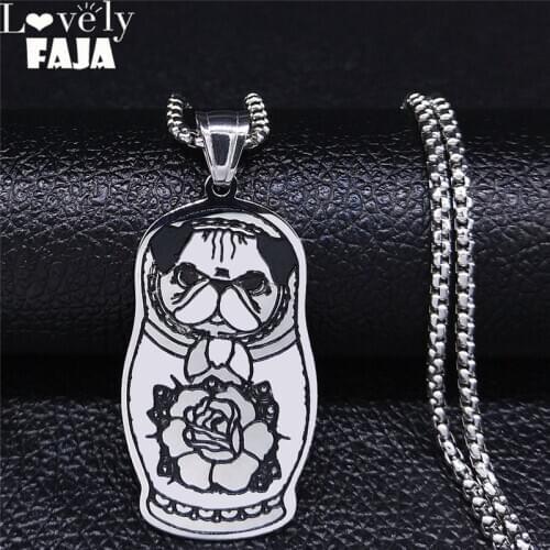 2021 Matryoshka Pug Stainless Steel Chain Necklace for Women/Men Silver Color Pendant Necklace Jewelry collares mujer N4084S02